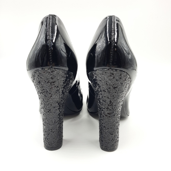 TORY BURCH Patent Leather Colin Pumps Glitter Heel Witchy Office Evening Black 7 - Picture 2 of 13